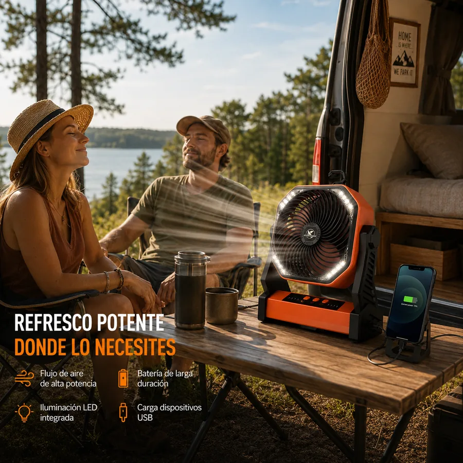 Ventilador de Acampar con Linterna LED 20000mAh