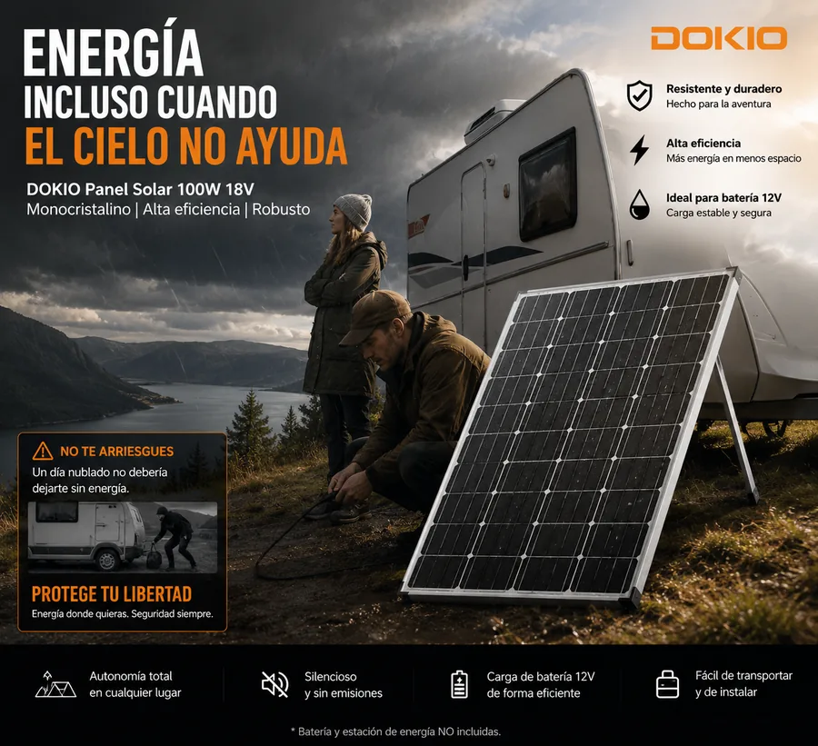 DOKIO Panel Solar 100W 18V Monocristalino