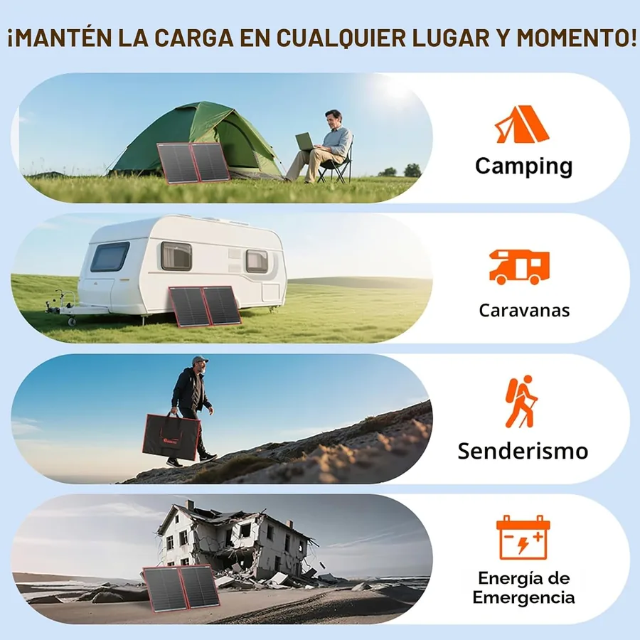 DOKIO Panel Solar Plegable 100W 12V