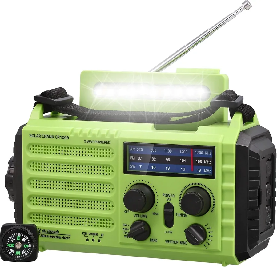 Radio de Emergencia Manivela Solar con Brujula